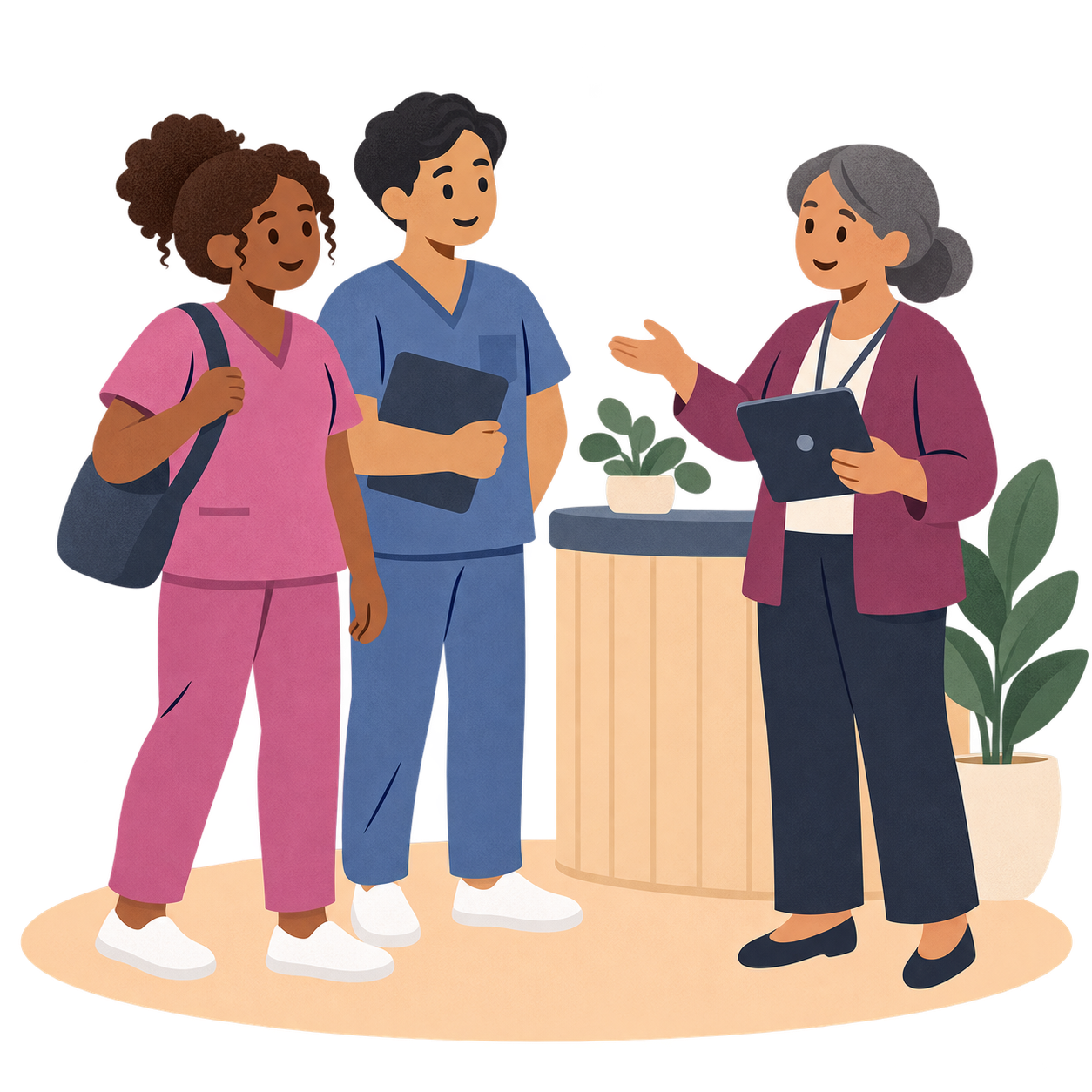 An aged care manager welcoming care workers to her home.